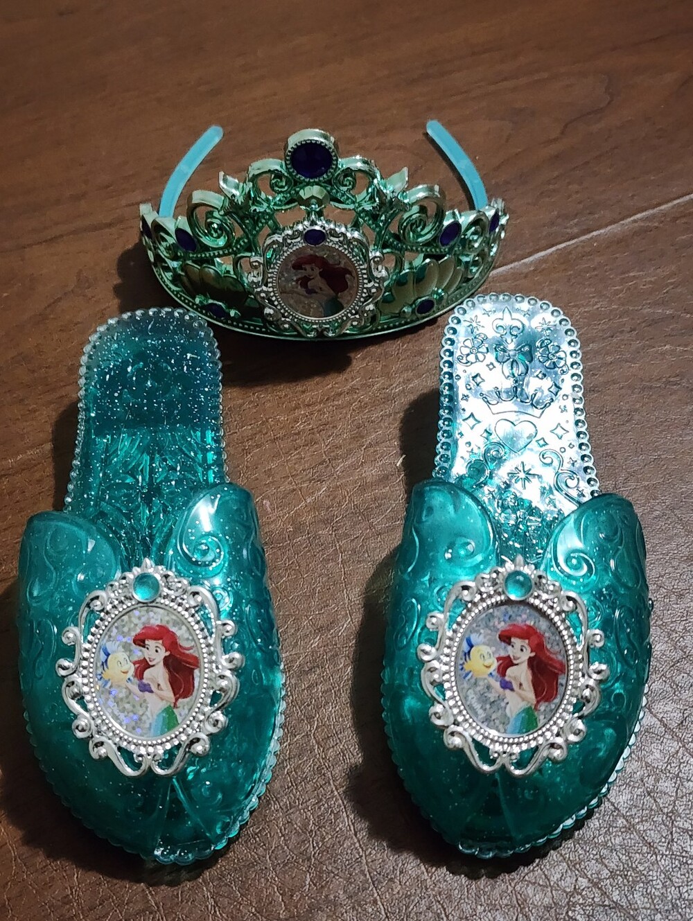 Girls Teal Ariel Slippers & Tiara Set